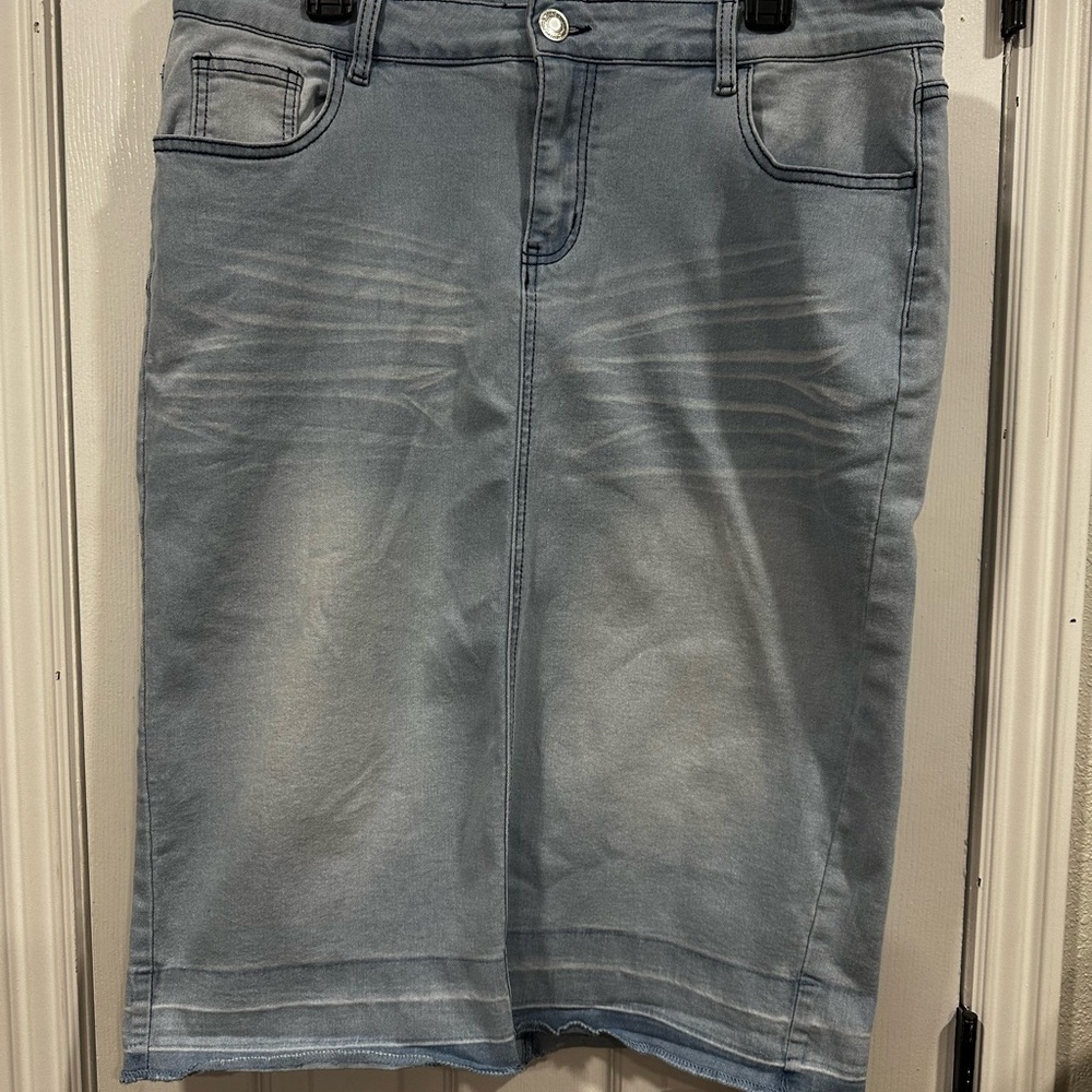 Denim Midi Skirt - Light Blue
